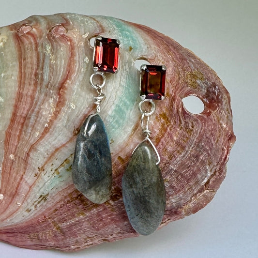 Garnet & Labradorite Studs