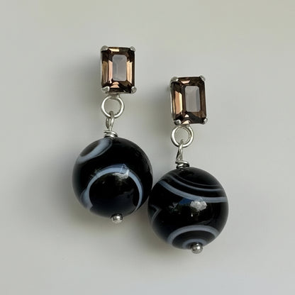 Smoky Quartz & Sardonyx Drop Studs