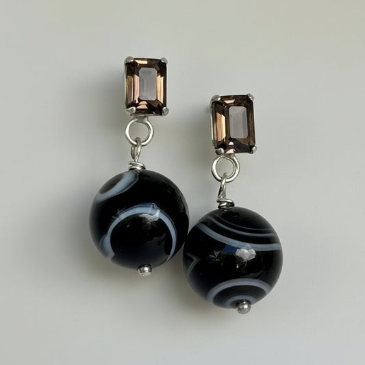 Smoky Quartz & Sardonyx Drop Studs