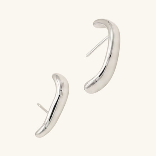 Pair of silver hoop earrings on a cream background