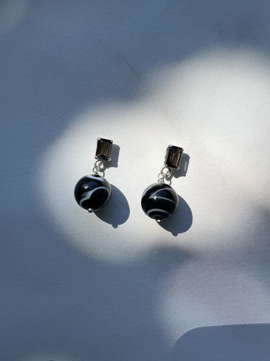 Smoky Quartz & Sardonyx Drop Studs